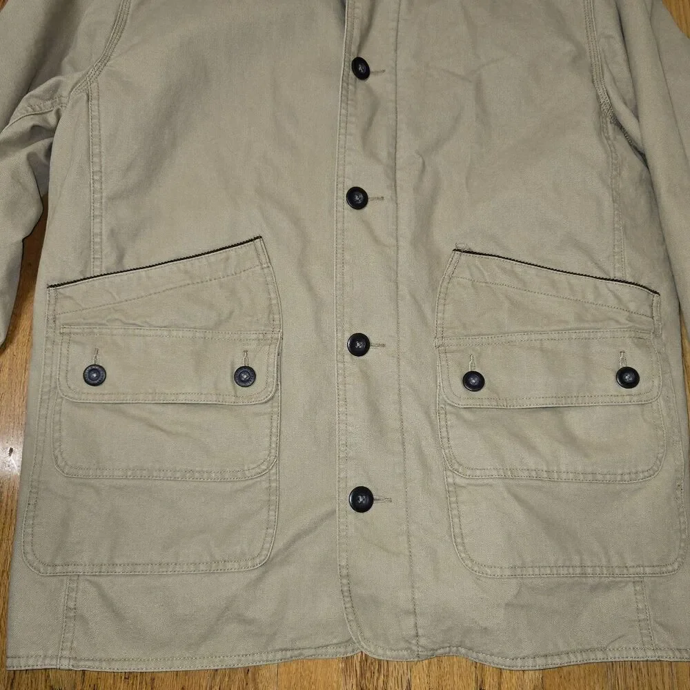 Orvis Jacket Mens Large Khaki Barn Coat Field Canvas Quilted Corduroy Collar XL